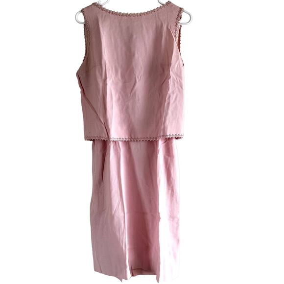 Vintage Lanz Original Tiered Top Sheath Dress 60s Lace Trim Back Button Pink 2X - Picture 1 of 6